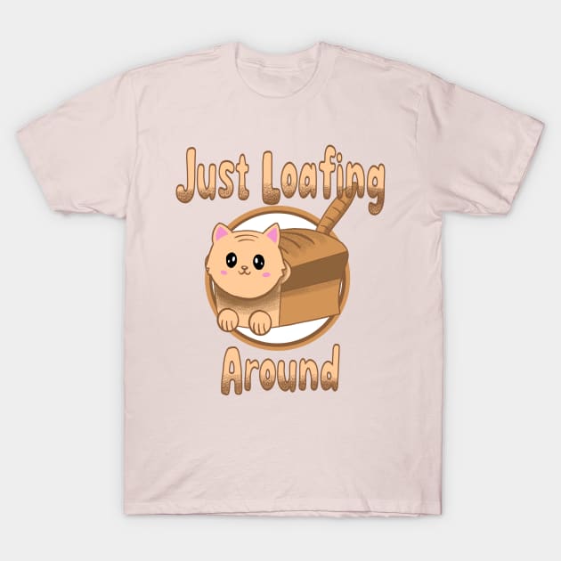 Cute Kawaii Cat Loaf of Bread Just Loafing Around Funny Food T-Shirt by ksrogersdesigns